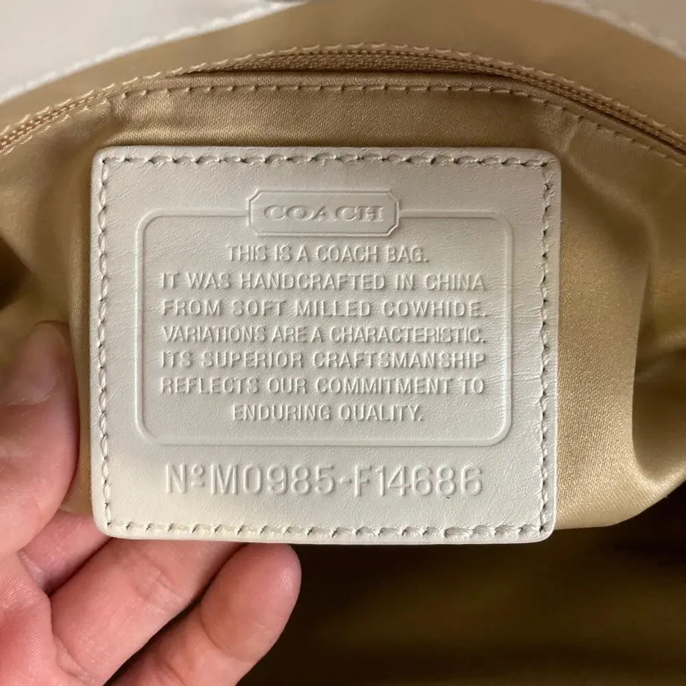COACH F14686 WHITE AND YELLOW PEBBLEED LEATHER HANDBAG